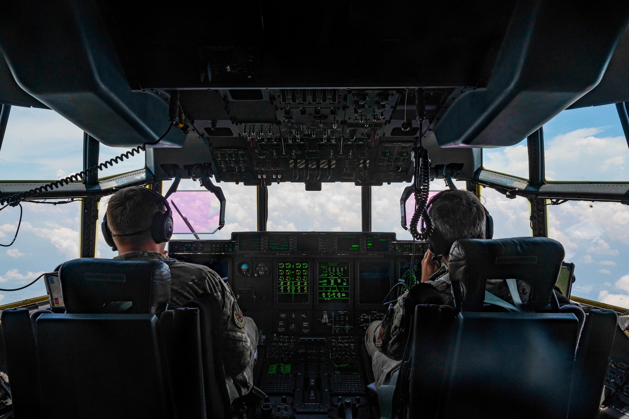 U.S. Air Force MC-130J Commando II pilots, assigned to the 1st Special Operations Wing, conduct an orientation flight for Air Force Junior ROTC cadets near Hurlburt Field, Florida, June 25, 2025.