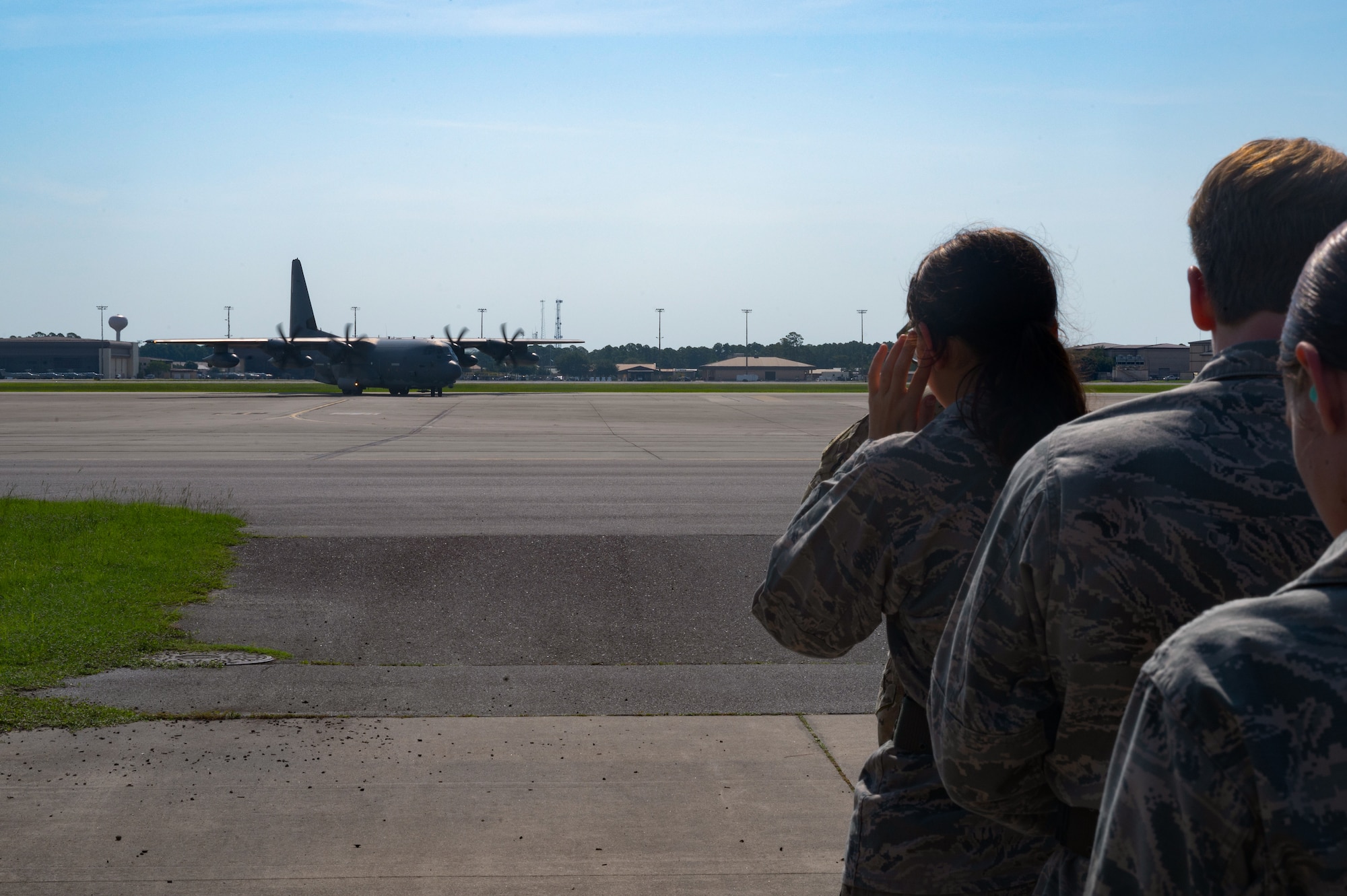 U.S. Air Force Junior ROTC cadets walk out to board an MC-130J Commando II assigned to the 1st Special Operations Wing during a Summer Leadership School event at Hurlburt Field, Florida, June 25, 2025.