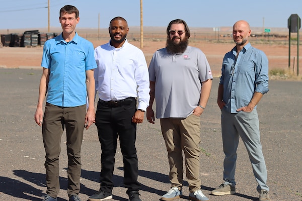 From left to right: Jonathan Hallemeier, Alan Wells, Chris Stanton and Joel Pliskin of the U.S. Army Corps of Engineers Los Angeles District’s Silver Jackets planning team, pose for a picture May 30 in Birdsprings, Arizona. The Birdsprings Chapter of the Navajo Nation hosted the inaugural flood-response tabletop exercise in partnership with the Silver Jackets. The Silver Jackets Program brings together local, tribal, state and federal agencies to collaboratively address flood risk and other natural hazards.