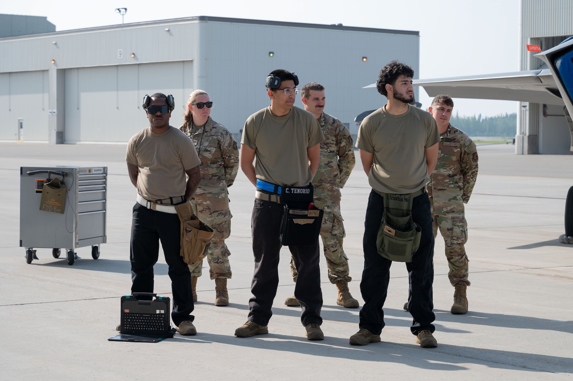 U.S. Air Force Airmen from the 355th Fighter Generation Squadron prepare for the second quarter load competition at Eielson Air Force Base, Alaska, July 3, 2025.