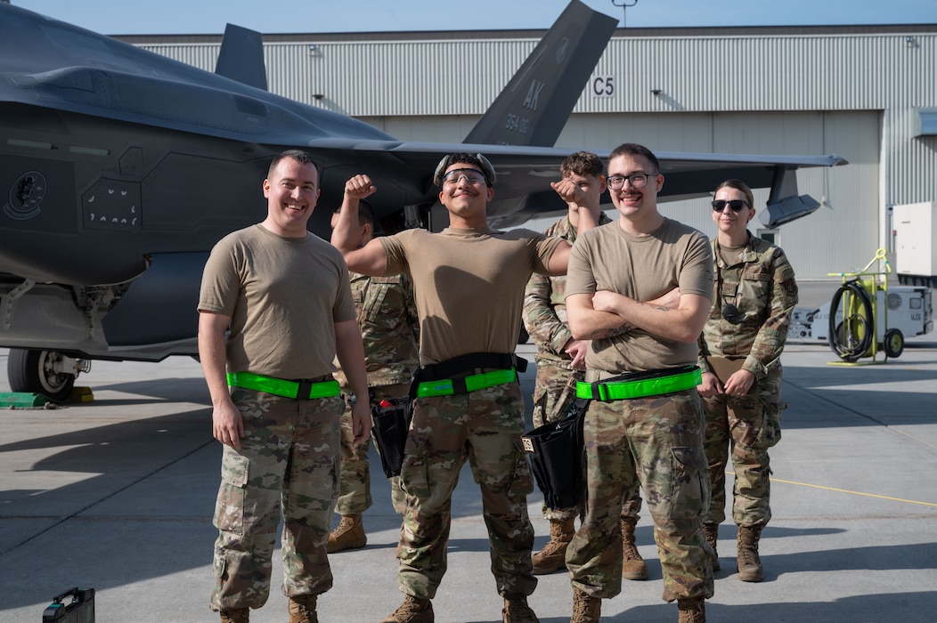 U.S. Air Force Airmen from the 356th Fighter Generation Squadron prepare for the second quarter load competition at Eielson Air Force Base, Alaska, July 3, 2025.