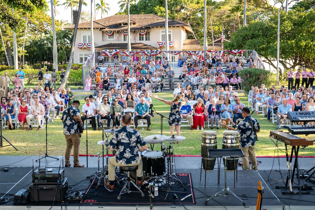 U.S. Pacific Air Force Band performs at the 2025 U.S. Indo-Pacific Command summer engagement in honor of Hawaii community partners in Pearl Harbor, July 2.