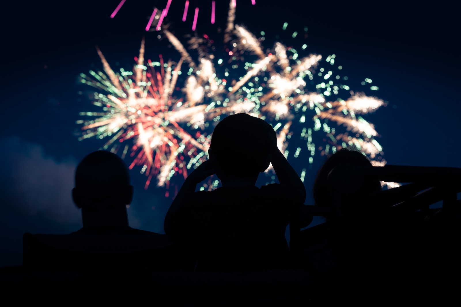 A family watches a firework show during Marine Corps Base Quantico’s Fourth of July celebration at Lejeune Field, MCB Quantico, Virginia, July 3, 2025. The event hosted a multitude of outdoor activities for families, friends and service members to include; bouncy house obstacle courses, a rock climbing wall, and games such as corn hole. The celebration featured a live performance from artist Huntley and ended in a firework show. (U.S. Marine Corps photo by Cpl. Darien Wright)