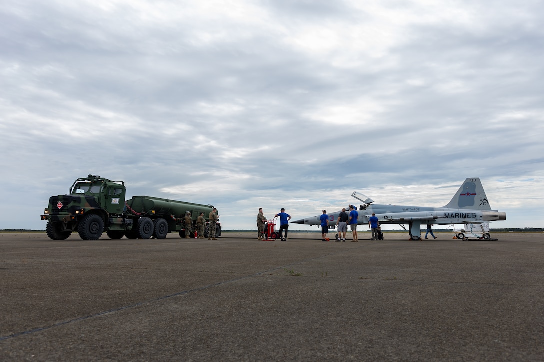 In Flight and Fuel: Marine Pilots fly an F-5 in Joint Base Cape Cod