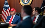 President Donald Trump sits with senior national security officials in the White House Situation Room during the U.S. operation targeting Iran's nuclear program on June 22, 2025.