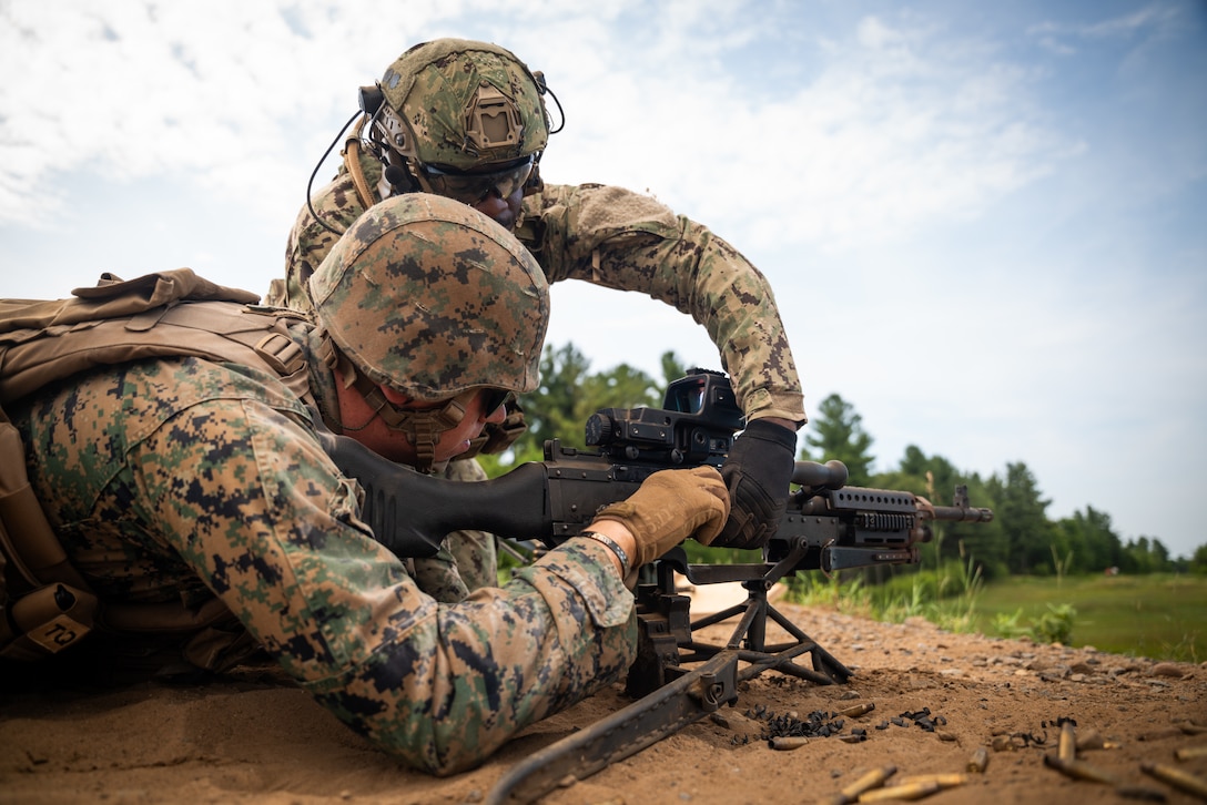 U.S. Coast Guardsmen with PSU 309 and Marines with 4th MAW participate in a joint live-fire machine gun range during Atlantic Alliance 25