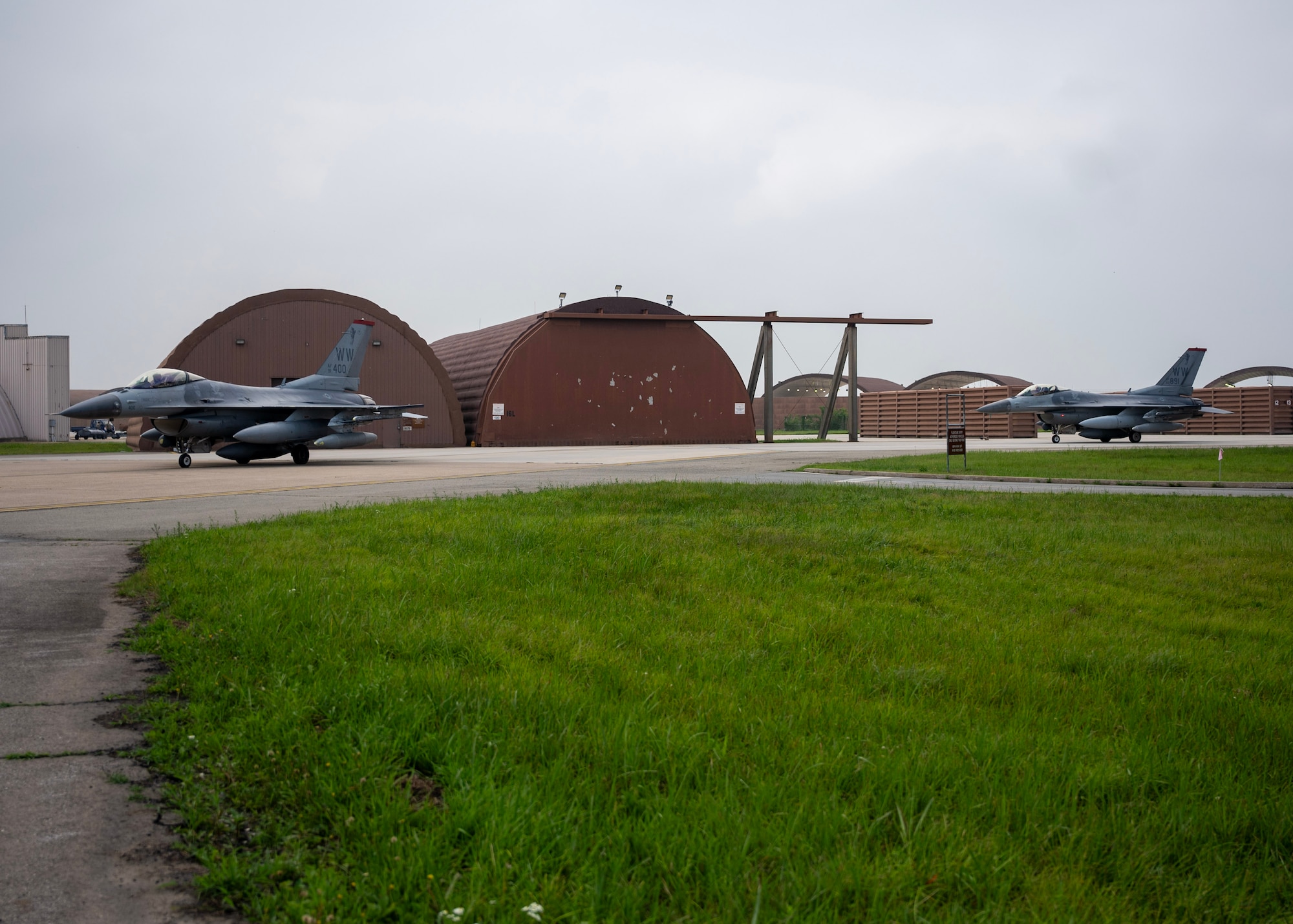 F-16 Fighting Falcons arrive at Osan Air Base, Republic of Korea, June 26, 2025. The F-16s were transferred from Misawa Air Base, Japan and have undergone a series of avionics system upgrades, bringing the aircraft closer to fifth-generation capabilities as they increase both the survivability and accuracy of the weapon system. (U.S. Air Force photo by Staff Sgt. Sarah Williams)