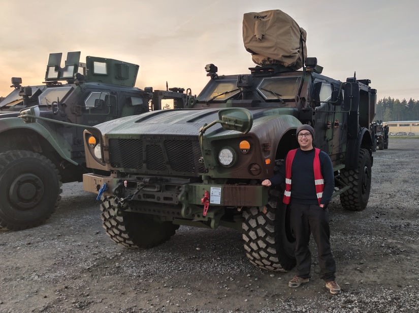 Mark Machiels is a logistics management specialist in plans and operations at the Zutendaal Army Prepositioned Stocks-2 worksite’s headquarters in Zutendaal, Belgium. Machiels started working there in 2017 as a Belgian local national employee with the U.S. Army. Pictured here, Machiels poses for a photo in Grafenwoehr, Germany, during Operation Assure and Deter in 2022. (U.S. Army courtesy photo)