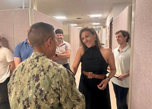 250602-N-FT324-8713. ROTA, SPAIN (June 2, 2025). Ms. Susette Gomez Medina, Information System Security Officer, was recognized by U.S. Naval Hospital Rota, Commanding Officer Captain Michael G. Mercado, for earning the highest cybersecurity compliance rating, Maturity Level 4. This recognition highlights the Information Management Department (IMD) team's dedication and expertise in safeguarding the hospital’s digital infrastructure and ensuring mission readiness. (U.S. Navy Photo Released by Lt. Cmdr. Alicia Sacks)
