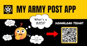My Army Post App graphic with QR code to download the MAPA App