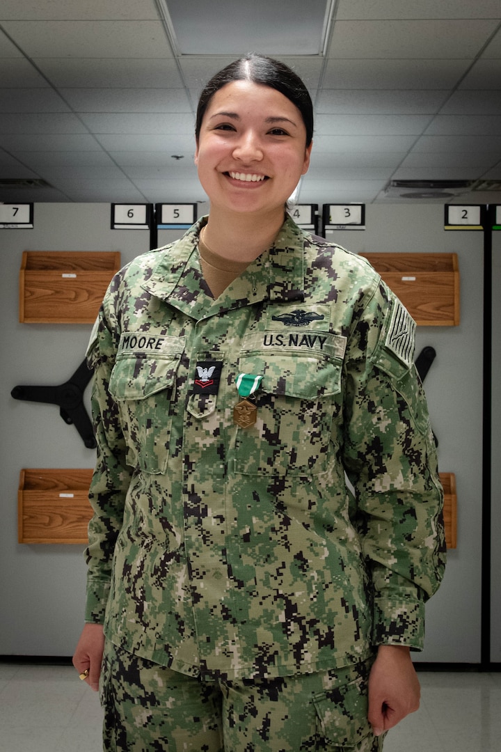 Naval Health Clinic Cherry Point bid Fair Winds and Following Seas to Hospital Corpsman Second Class Salma Moore on Monday, June 30, 2025.

From July 2022 to July 2025, Moore served as the Leading Petty Officer for the Patient Administration Department.    During her time here, she led 21 personnel in the processing of over 2,000 electronic health record uploads and the maintenance and security of over 6,000 patient records.

Moore received the Navy and Marine Corps Commendation Medal in recognition of her service to the MCAS Cherry Point community.