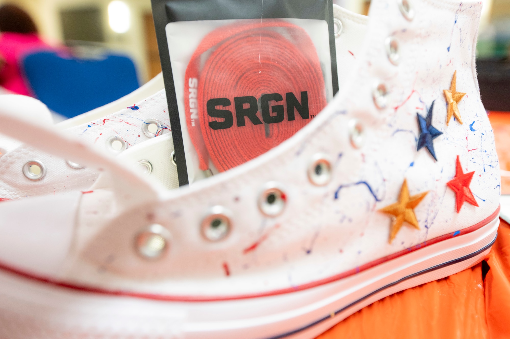 A customized shoe created during Operation Sole, is displayed at JBSA-Fort Sam Houston, Texas.