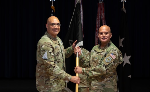  U.S. Space Force Lt. Gen. David N. Miller, Jr., commander of Space Operations Command takes the guidon to U.S. Space Force Col. Raj Agrawal as he relinquishes command of Mission Delta 2 during a change-of-command ceremony, July 3, 2025, at Peterson SFB, Colo. MD2 conducts Space Domain Awareness (SDA) operations to identify, characterize, and exploit opportunities and mitigate vulnerabilities in the national security space terrain on behalf of the United States Space Force and United States Space Command.