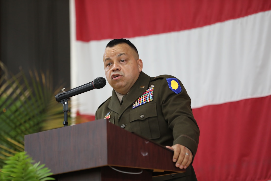 Brig. Gen. Jorge M. Fonseca delivers remarks following his promotion to brigadier general during a ceremony held June 21, 2025, at the Kedzie Armory in Chicago. Fonseca, a native of Chicago’s Little Village, was also appointed Director of the Joint Staff for the Illinois National Guard.
(U.S. Army photo by 2nd Lt. Trenton Fouche, Joint Force Headquarters – Illinois National Guard)