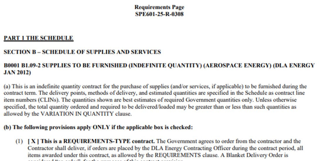 DLA Energy Aerospace Division Requirements Page for a solicitation