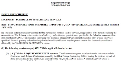 DLA Energy Aerospace Division Requirements Page for a solicitation