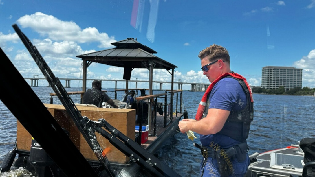 A U.S. Coast Guard Station Mayport boat crew terminates the voyage of an illegal charter vessel operating on the St. Johns River in Jacksonville, Florida, July 4, 2025.