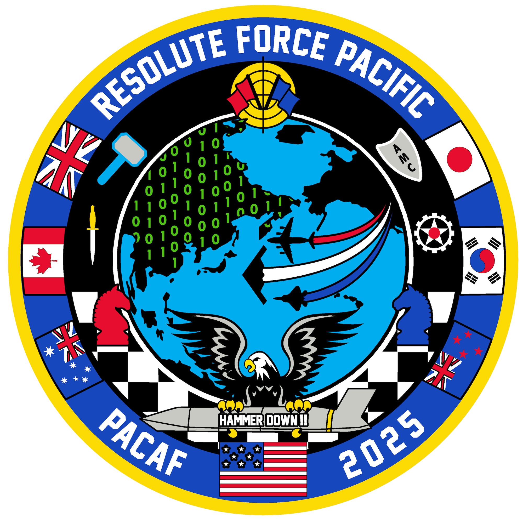 A logo for exercise REFORPAC 25 showcasing the flags of participating countries and a map of the Pacific