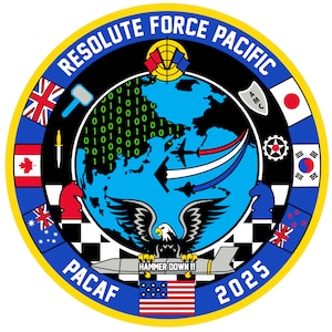 A logo for exercise REFORPAC 25 showcasing the flags of participating countries and a map of the Pacific