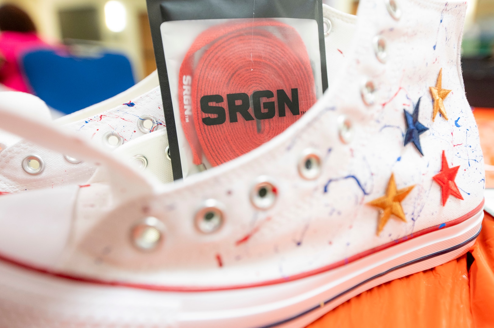 A customized shoe created during Operation Sole, is displayed at JBSA-Fort Sam Houston, Texas.