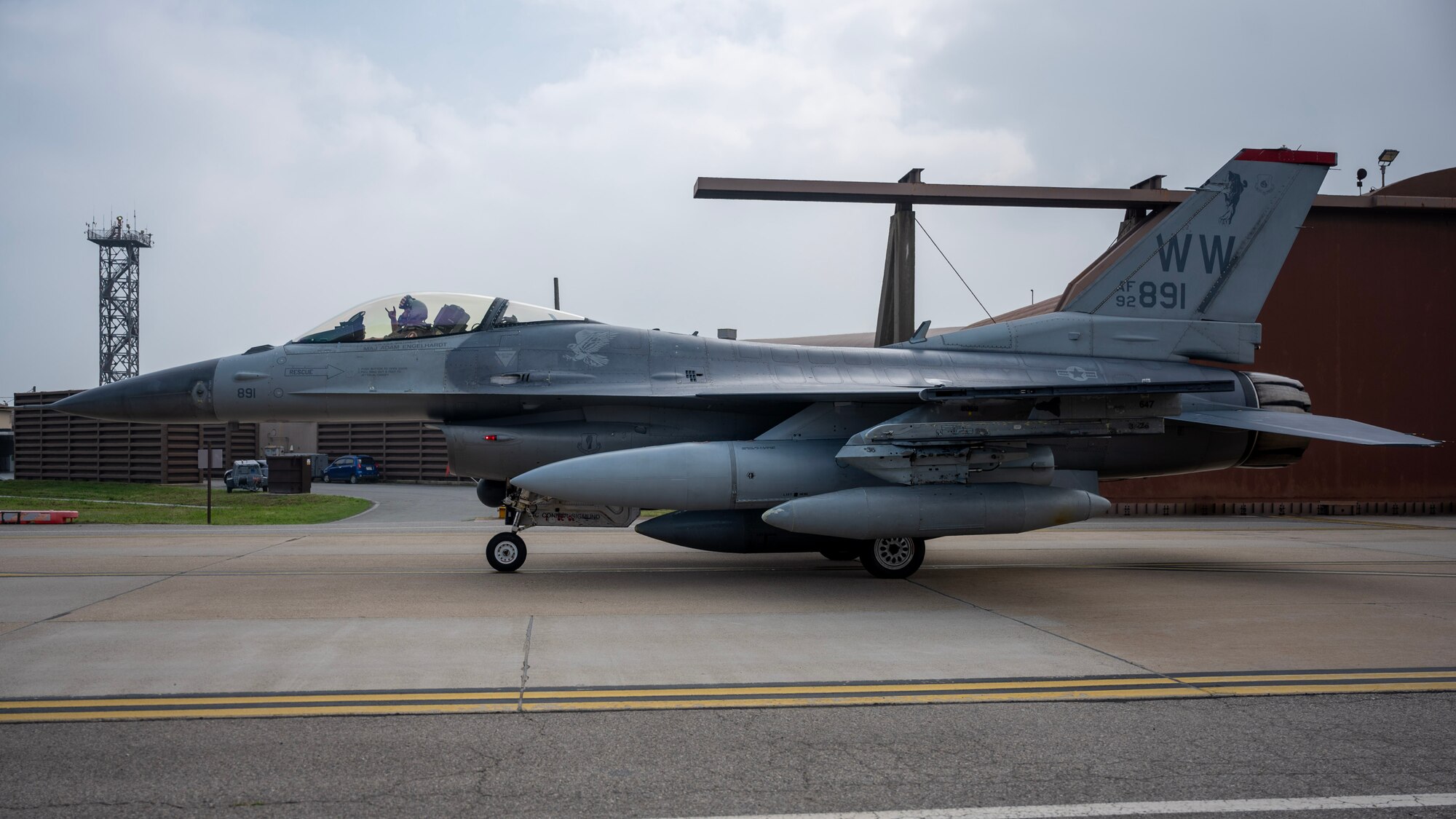 An F-16 Fighting Falcon taxis at Osan Air Base, Republic of Korea, June 26, 2025. The arrival of the F-16s marked a significant step forward in modernizing the 51st Fighter Wing aircrafts and strengthening the U.S. Air Force’s regional combat readiness. (U.S. Air Force photo by Staff Sgt. Sarah Williams)