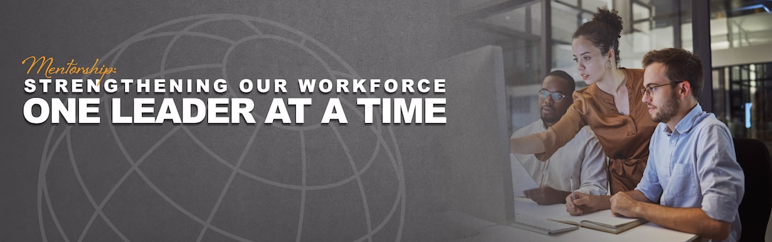 Graphic depicting two people working together at a desk in an office setting.