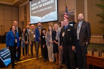 Photo courtesy of Regional Opportunity Initiative(ROI) including Defense Innovation Networking Group (DING), Ivy Tech Community College,  NSWC Crane, and ROI representative recognized with the Indiana Uplands Regional Collaboration Award for the Federal Lab Technology Transfer for Beginners course.