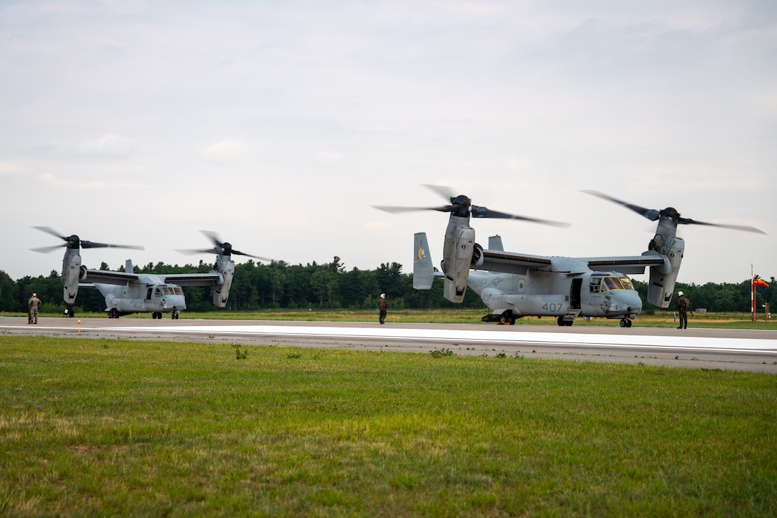 U.S. Marines with Marine Medium Tiltrotor Squadron 764 (VMM-764) prepare MV-22 Ospreys to conduct Tactical Recovery of Aircraft and Personnel (TRAP) missions during Atlantic Alliance 25 at Fort Drum, New York, July 7, 2025.

AA25 maintains joint amphibious capabilities by implementing aircraft and ground support elements.

TRAP missions continue to reinforce and enhance expeditionary recovery efforts of personnel in search and rescue scenarios. (U.S. Marine Corps photo by Cpl. Ujian Gosun)