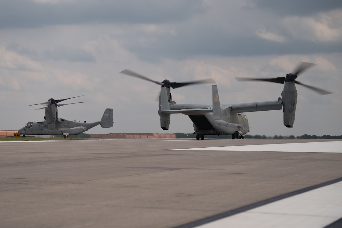 U.S. Marines with Marine Medium Tiltrotor Squadron 764 (VMM-764) prepare MV-22 Ospreys to depart as part of a Tactical Recovery of Aircraft and Personnel (TRAP) mission during Atlantic Alliance 25 at Fort Drum, New York, July 7, 2025.

AA25 maintains joint amphibious capabilities by implementing aircraft and ground support elements.

TRAP missions continue to reinforce and enhance expeditionary recovery efforts of personnel in search and rescue scenarios. (U.S. Marine Corps photo by Cpl. Ujian Gosun)