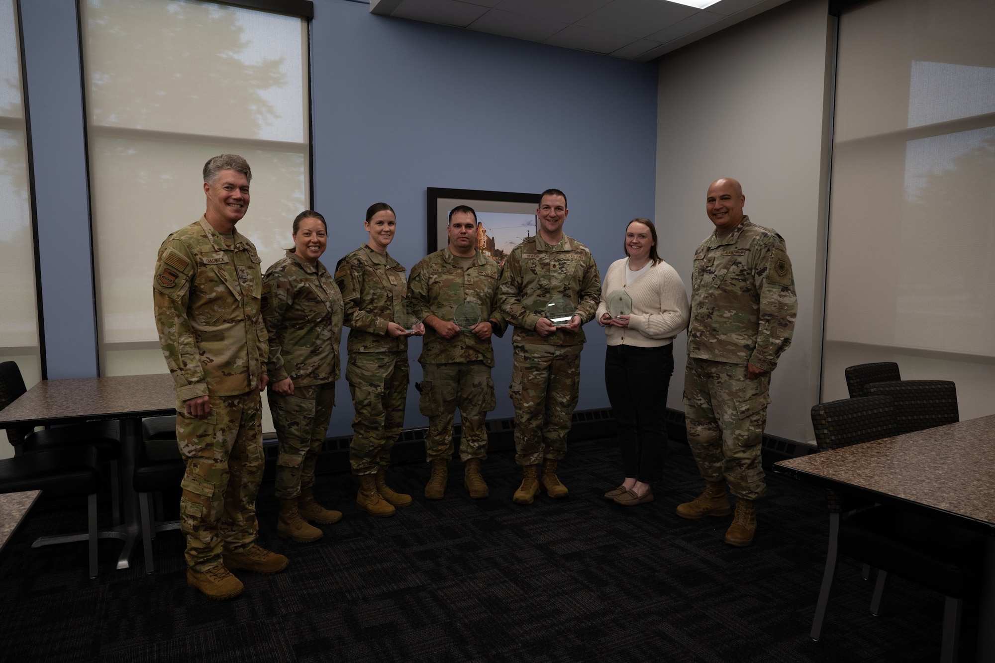 The 932nd AW 1st quarter award winners were recognized by Col. Jeffrey Smith, 932nd AW commander, Col. Rick Chadwick, 932nd AW deputy commander, and Chief Master Sgt. Andrea Young, 932nd AW command chief, June 7, 2025.