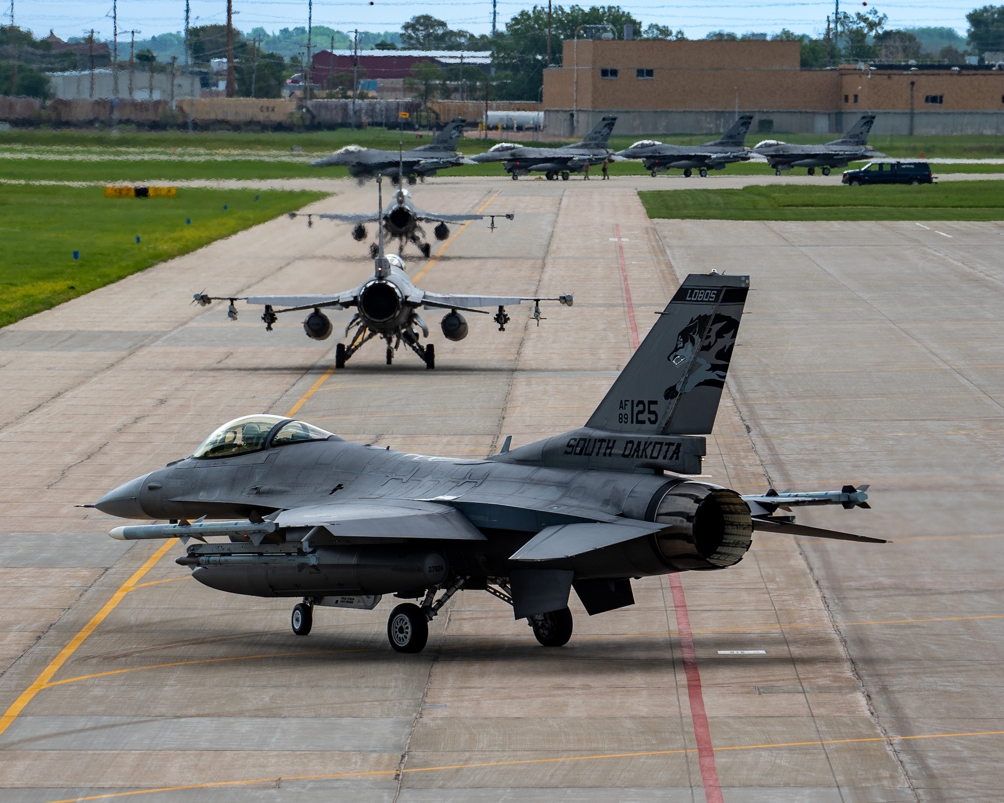 The 114th Fighter Wing conducted an elephant walk to demonstrate its ability to project fighter airpower.