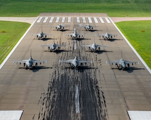 The 114th Fighter Wing conducted an elephant walk to demonstrate its ability to project fighter airpower.
