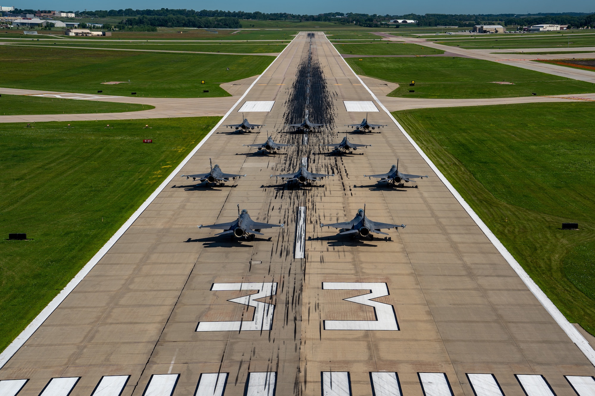 The 114th Fighter Wing conducted an elephant walk to demonstrate its ability to project fighter airpower.