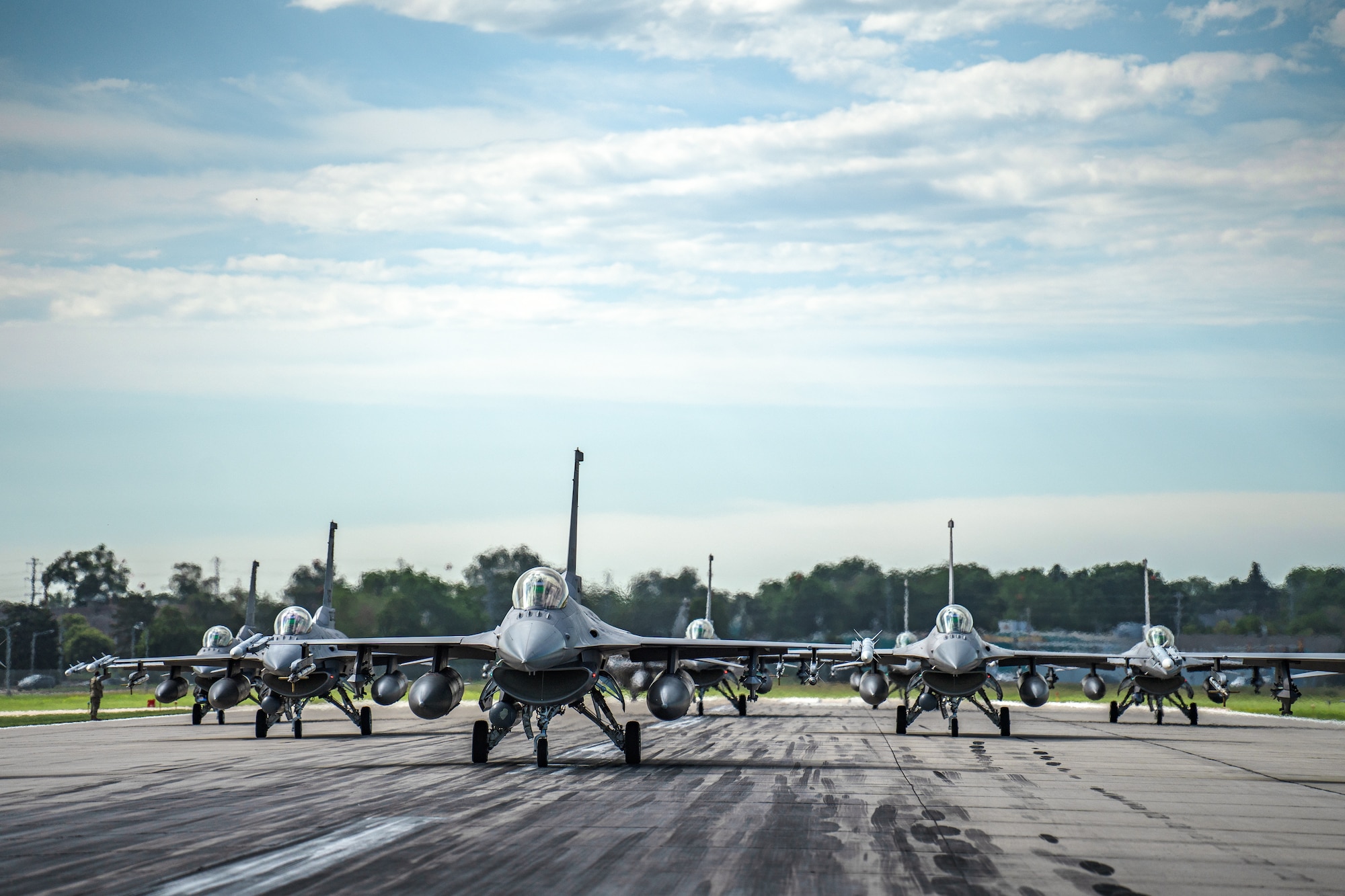 The 114th Fighter Wing conducted an elephant walk to demonstrate its ability to project fighter airpower.