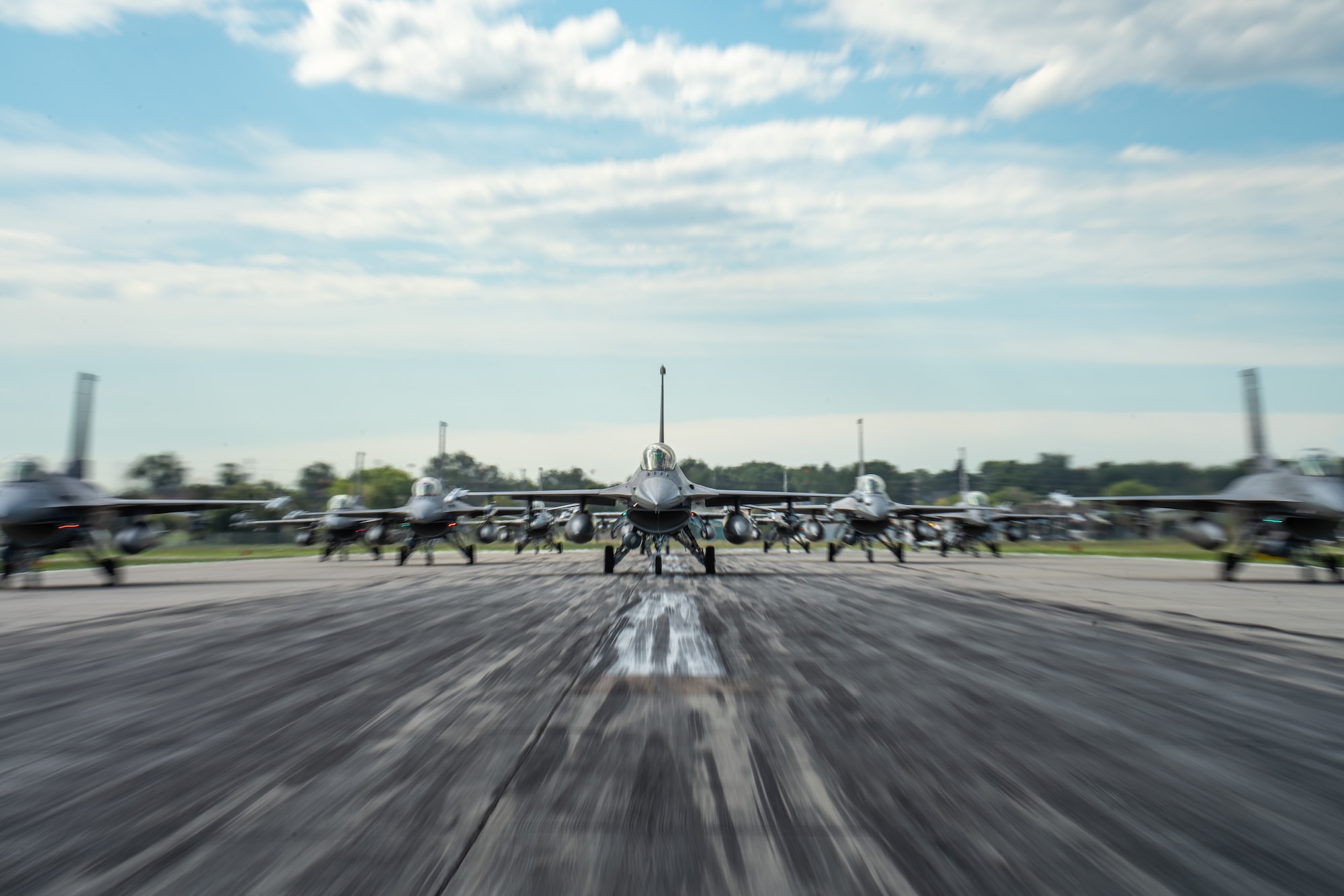The 114th Fighter Wing conducted an elephant walk to demonstrate its ability to project fighter airpower.
