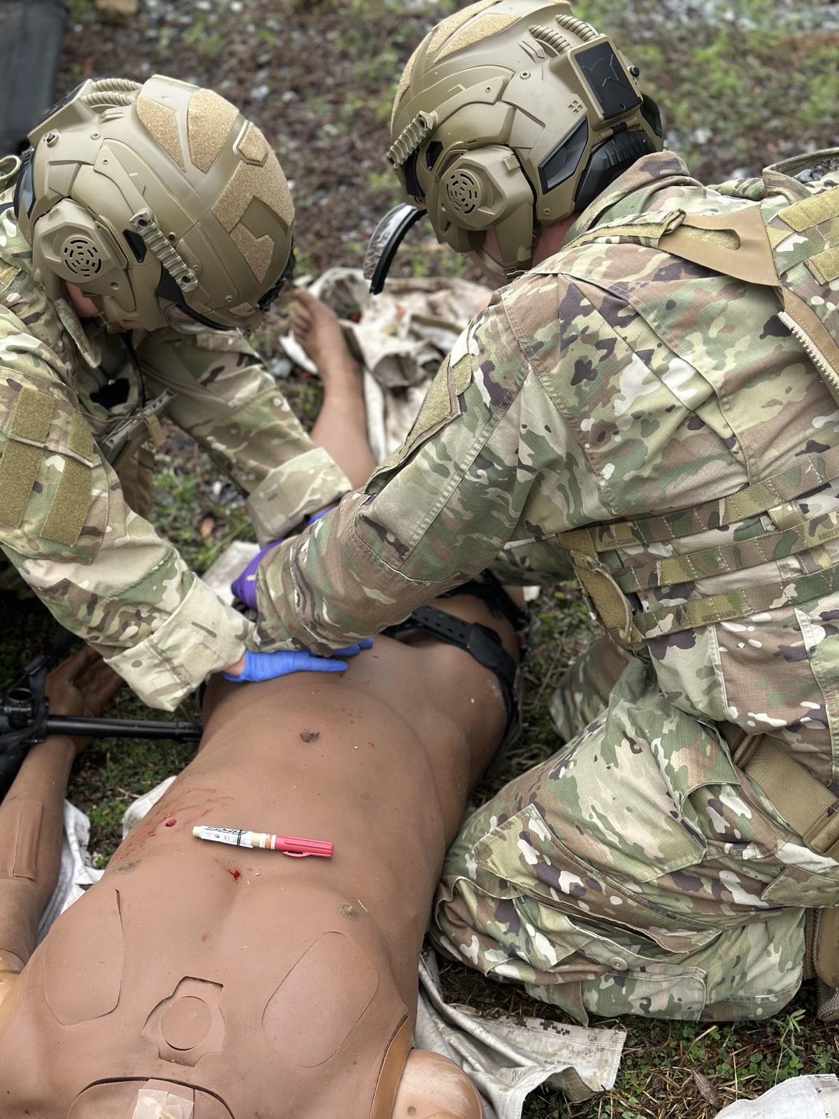 U.S Air Force Maj. Jessica Knizel, Aeromedical Nurse Practitioner Advisor to the Air Force Surgeon General and Wing Surgeon, 492nd Special Operations Wing, participates in a Special Operations Forces Medical Skills Development training at Hurlburt Field, Florida, 2025. This training prepares medical Airmen embedded in Special Operations units to provide care in austere environments. (Courtesy photo from U.S. Air Force Maj. Jessica Knizel)