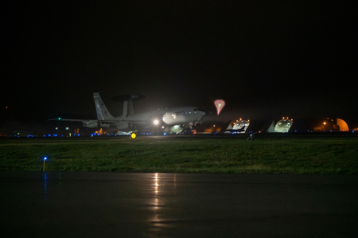 A U.S. Air Force E-3 Sentry lands in support of exercise Resolute Force Pacific (REFORPAC) 2025 at Misawa Air Base, Japan, July 9th, 2025.