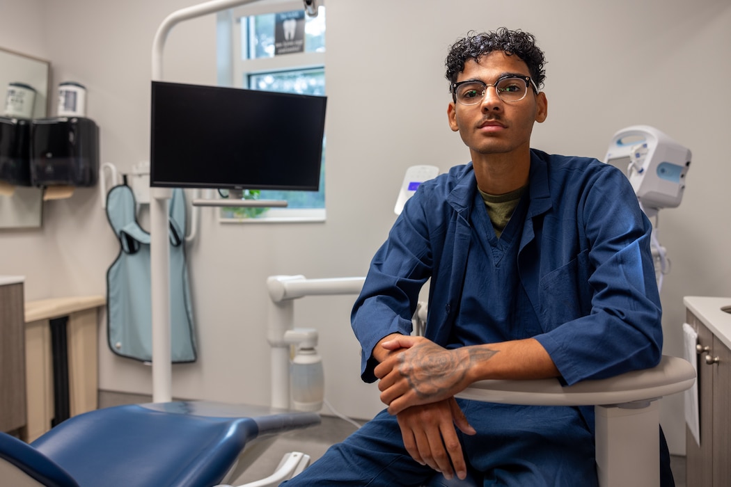 U.S. Navy Hospital Corpsman 3rd Class Robert McGill, a dental technician with 2nd Dental Battalion, 2nd Marine Logistics Group, and a native of Heidelberg, Mississippi, poses for a photo at Marine Corps Base Camp Lejeune, North Carolina, July 2, 2025. McGills Command selected him as Warrior of the Week For his unwavering commitment to mission readiness and excellence in patient care throughout 2nd MLG. Each week, 2nd MLG recognizes one outstanding Marine or Sailor that goes above and beyond in their duties and embodies the qualities of an outstanding service member. (U.S. Marine Corps Photo by Lance Cpl. Brady V. Hathaway)