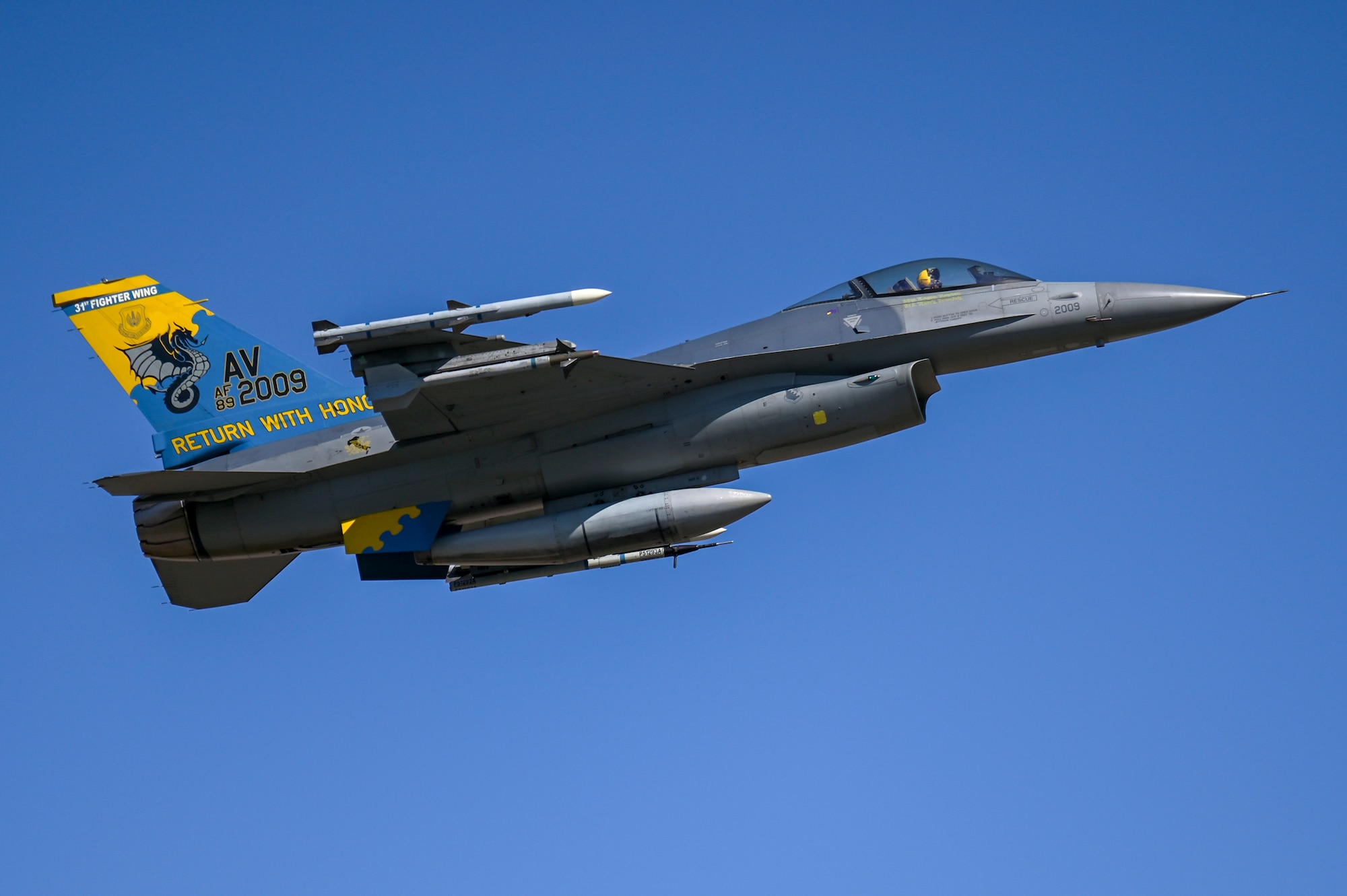 F-16 flies in the air