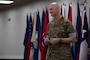 U.S. Marine Corps Lt. Col. Andrew Walker, outgoing commanding officer, 2nd Network Battalion, Marine Corps Cyberspace Operations Group, gives his remarks during the 2nd Network Battalion change of command ceremony on Marine Corps Base Camp Lejeune, North Carolina, June 13, 2025. The change of command ceremony represents the passing of responsibility, authority and accountability from the outgoing commanding officer to the incoming commanding officer. (U.S. Marine Corps photo by Lance Cpl. Hunter Brock)