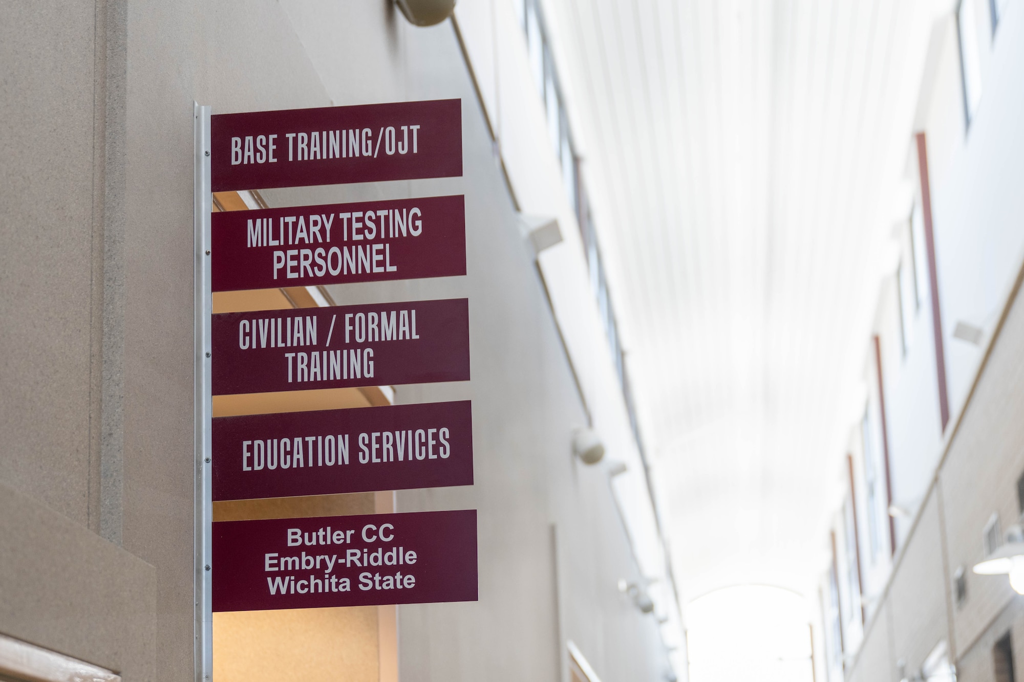 Signs that show what services are offered by the education office