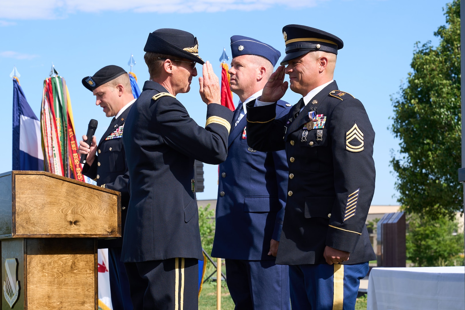 Sgt. 1st Class Robert F. Cruz receives the Soldier’s Medal for Heroism after rescuing an unconscious driver from a burning vehicle without regard for his own safety.
