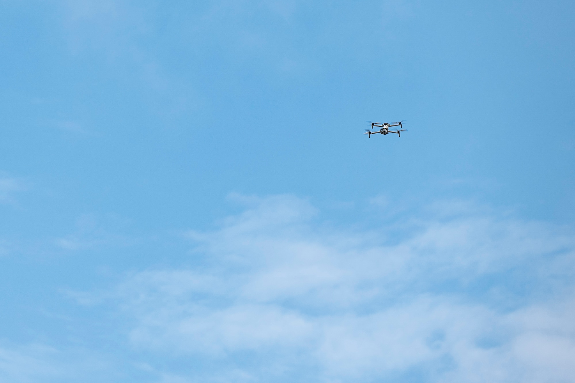A U.S. Air Force drone flies in the sky during exercise Jersey Dawn at Joint Base McGuire-Dix-Lakehurst, N.J., June 28, 2025.