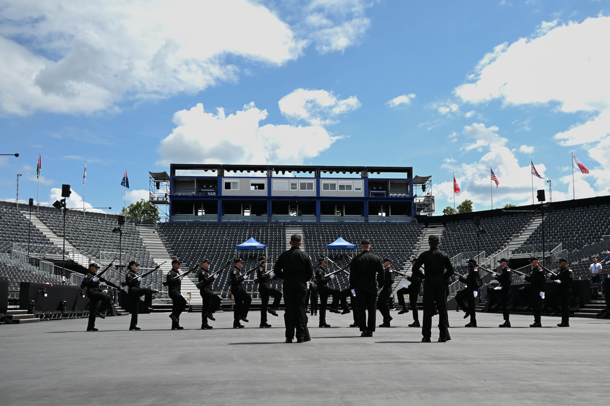 photo of U.S. Air Force Honor Guard Drill Team members rehearsing a routine
