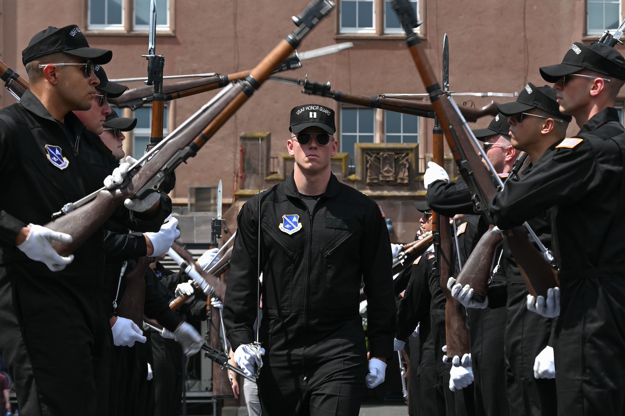 photo of U.S. Air Force Honor Guard Drill Team members rehearsing a routine