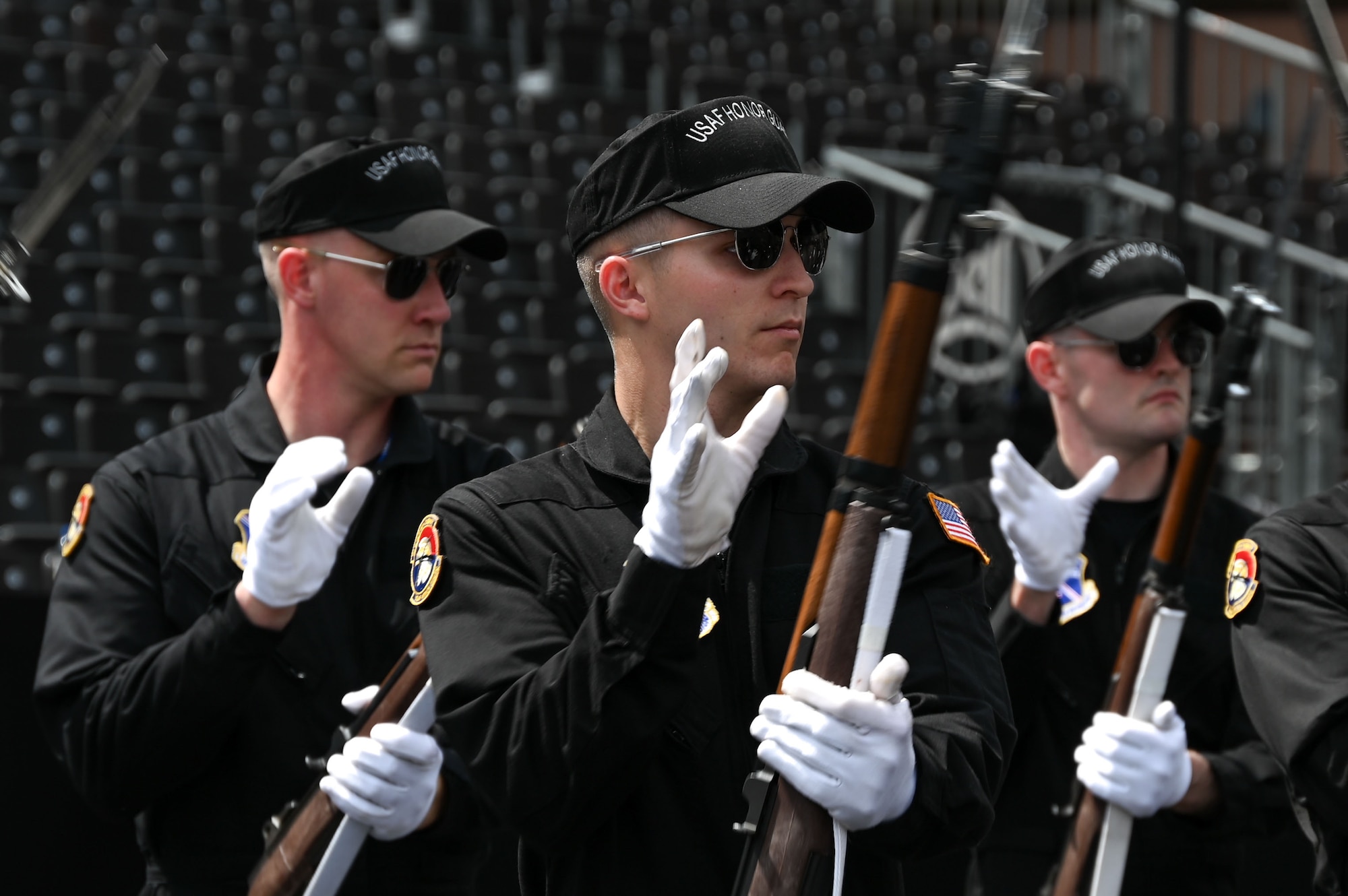 photo of U.S. Air Force Honor Guard Drill Team members rehearsing a routine