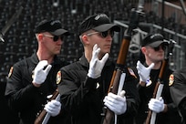 photo of U.S. Air Force Honor Guard Drill Team members rehearsing a routine
