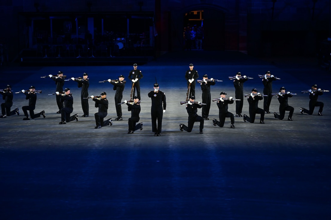 photo of U.S. Air Force Honor Guard Drill Team members rehearsing a routine