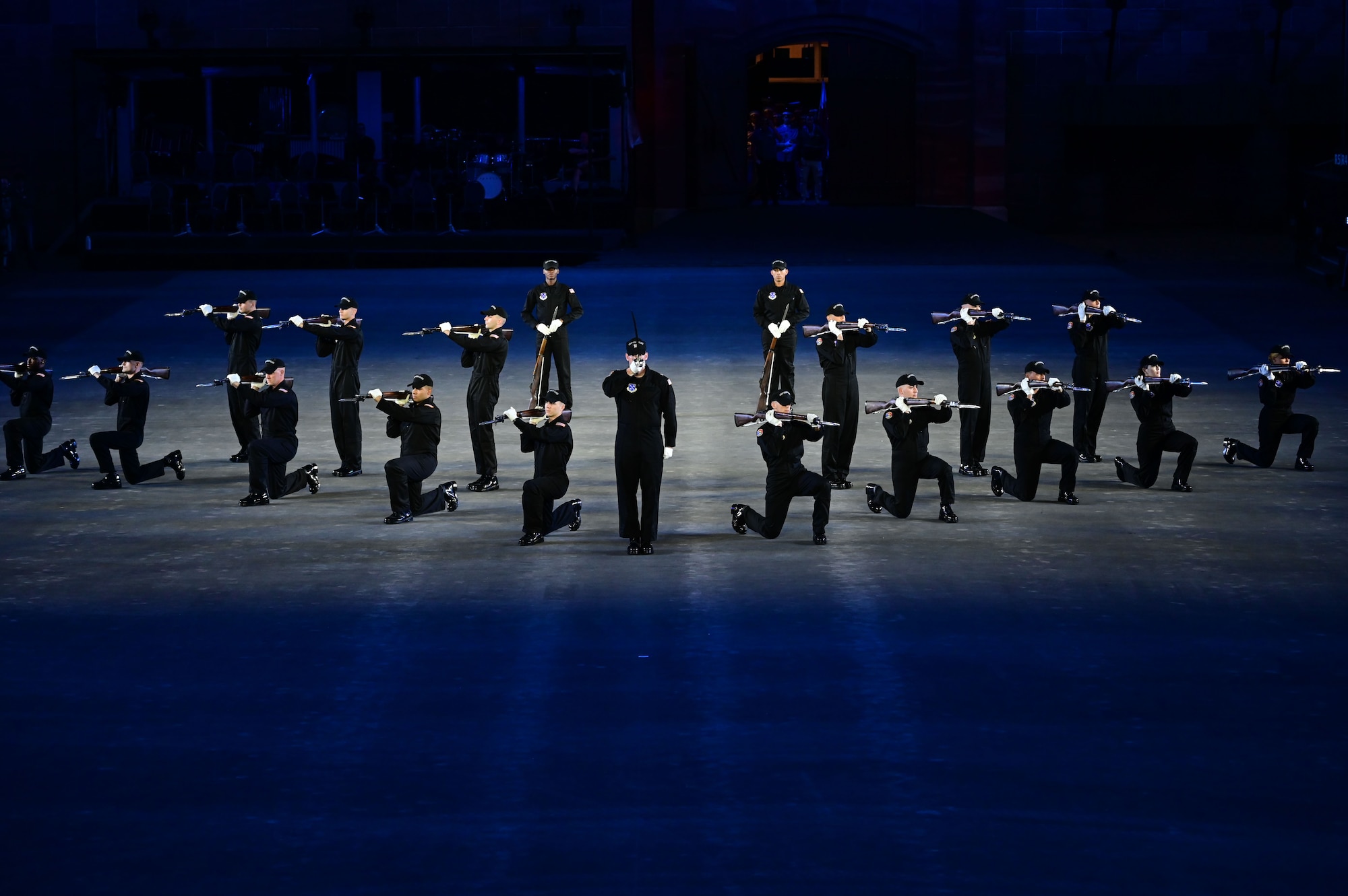 photo of U.S. Air Force Honor Guard Drill Team members rehearsing a routine