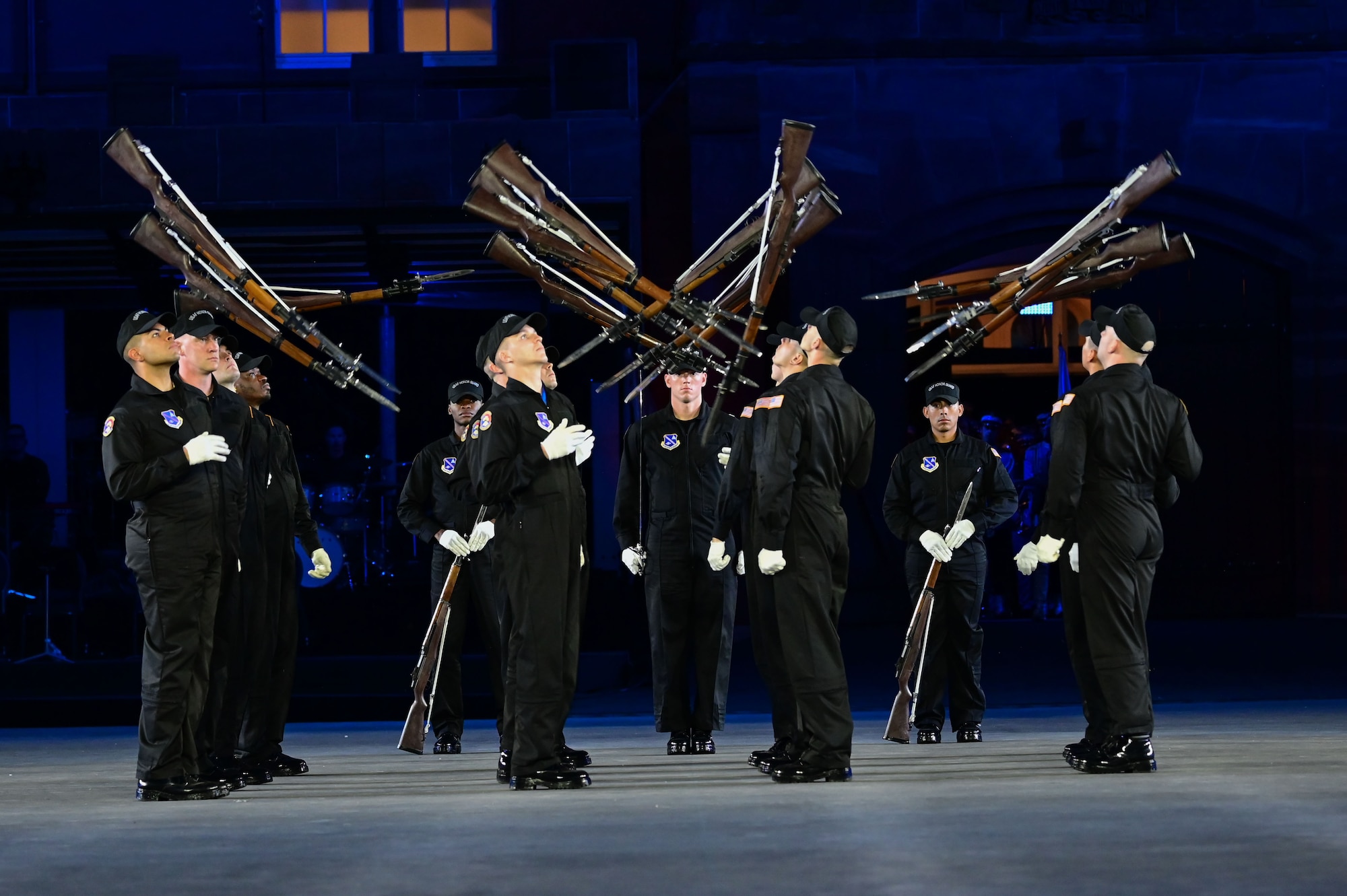 photo of U.S. Air Force Honor Guard Drill Team members rehearsing a routine